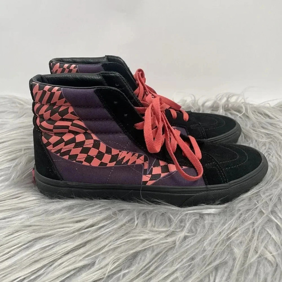 Vans Sk8 Hi Reissue Checkerboard Warp Black Paprika Pink Purple Shoes Women 10.5 - Picture 10 of 10